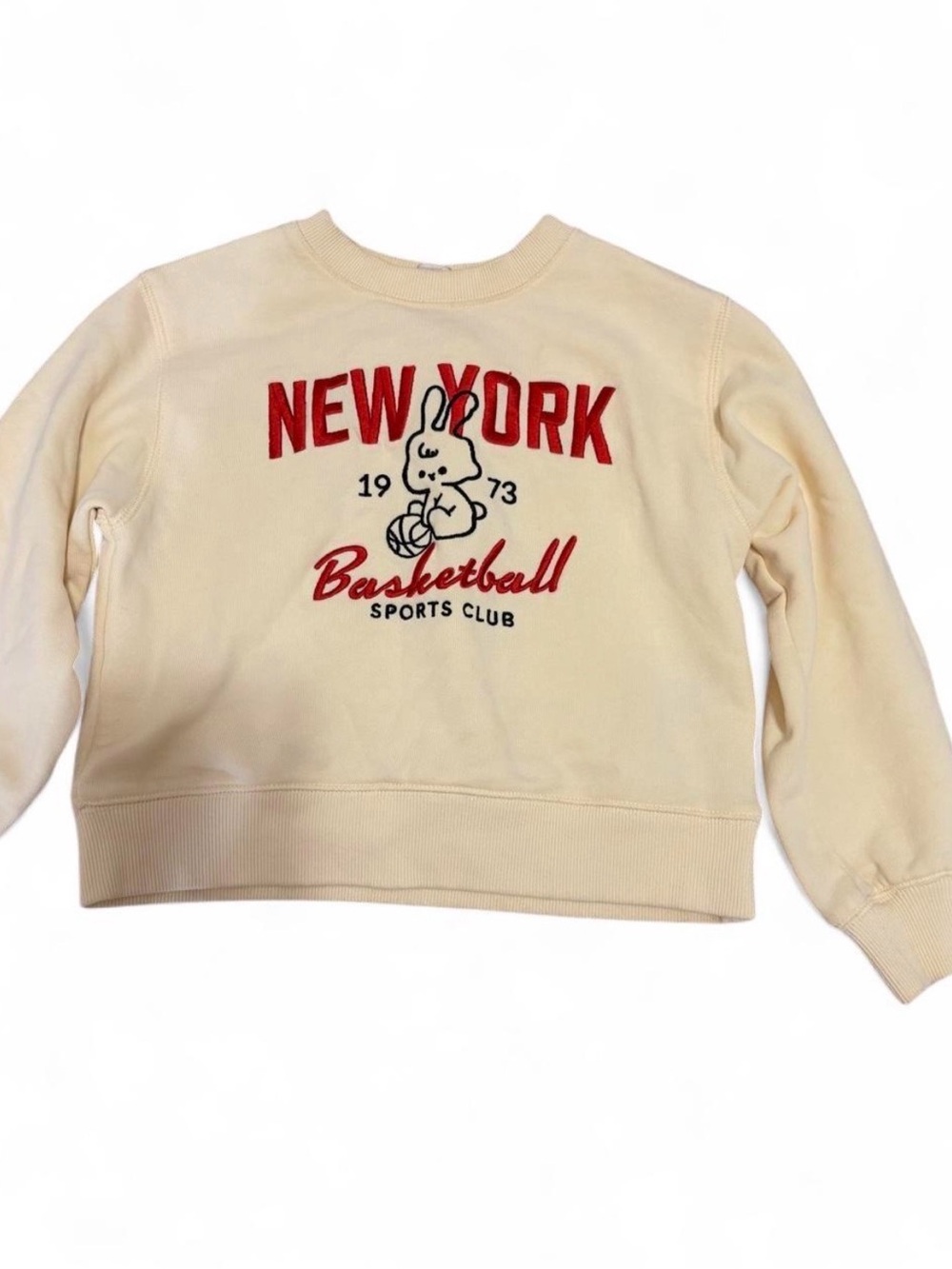 H&M Cream Sweatshirt with Red "New York" & Bunny Graphic, size 6-8 y.o.